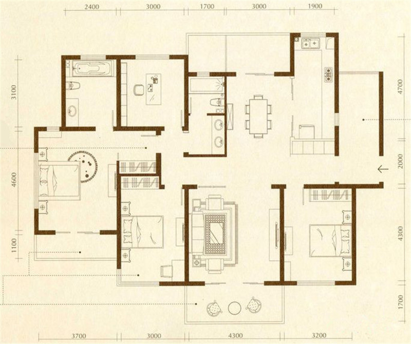 长江峰景-四居室-185.00平米-装修设计